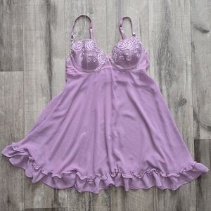 Lilac Babydoll Lingerie With Lace Dress Size Medium